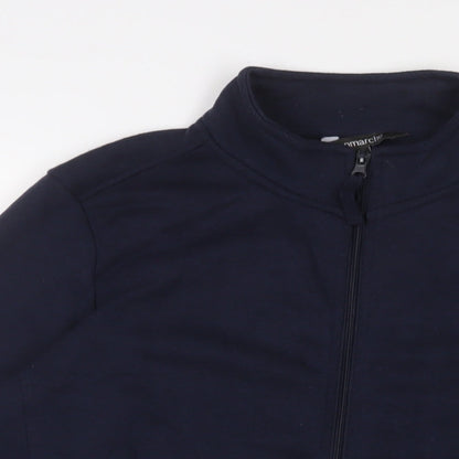Close-up detail of bonmar women’s blue polyester full zip sweatshirt, size UK 16, zip