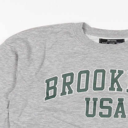 Bershka Womens Grey Cotton Pullover Sweatshirt Size XS Pullover