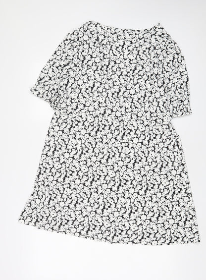 Marks and Spencer Womens Blue Floral Viscose A-Line Size 16 Scoop Neck Pullover