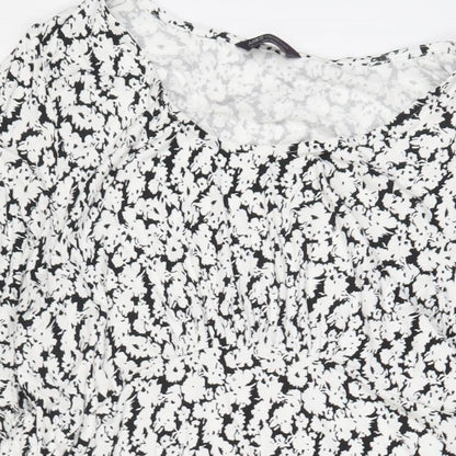 Marks and Spencer Womens Blue Floral Viscose A-Line Size 16 Scoop Neck Pullover