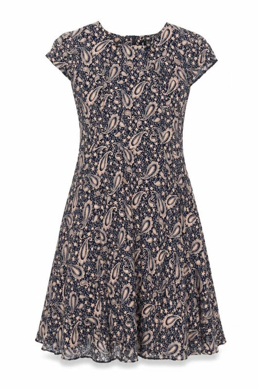 Izabel London Womens Blue Geometric Viscose A-Line Size 12 Crew Neck Zip