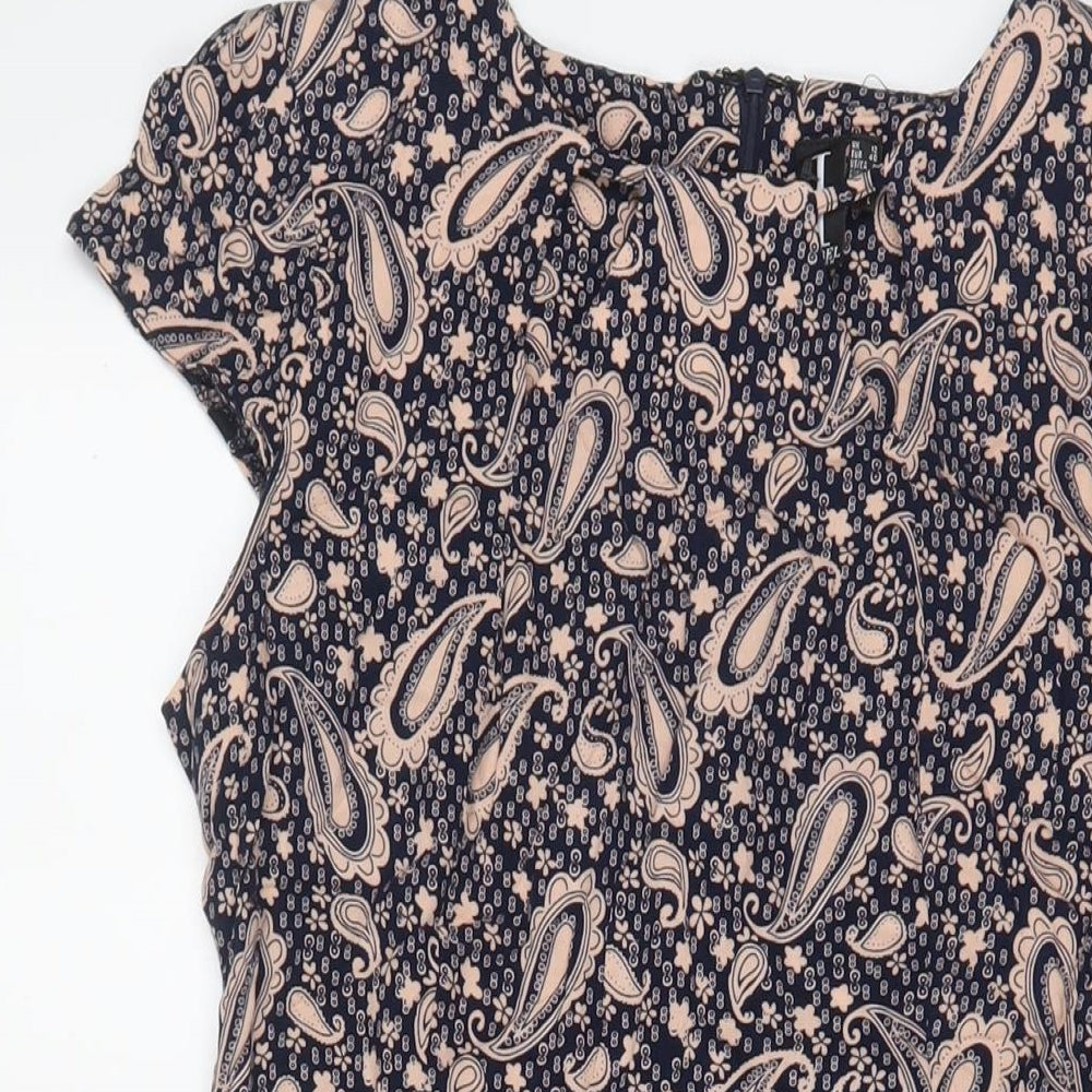 Izabel London Womens Blue Geometric Viscose A-Line Size 12 Crew Neck Zip