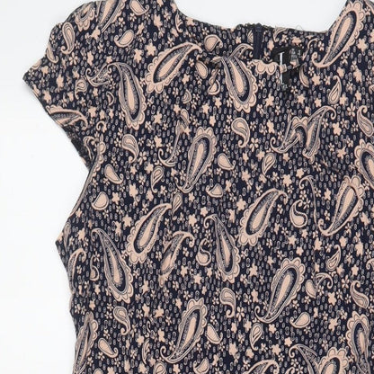 Izabel London Womens Blue Geometric Viscose A-Line Size 12 Crew Neck Zip