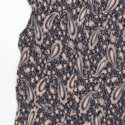 Izabel London Womens Blue Geometric Viscose A-Line Size 12 Crew Neck Zip