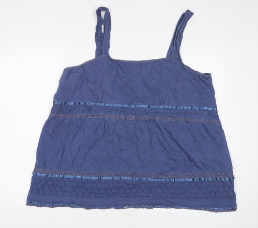 Evans Womens Blue Cotton Camisole Tank Size 26 Square Neck - Embroidered