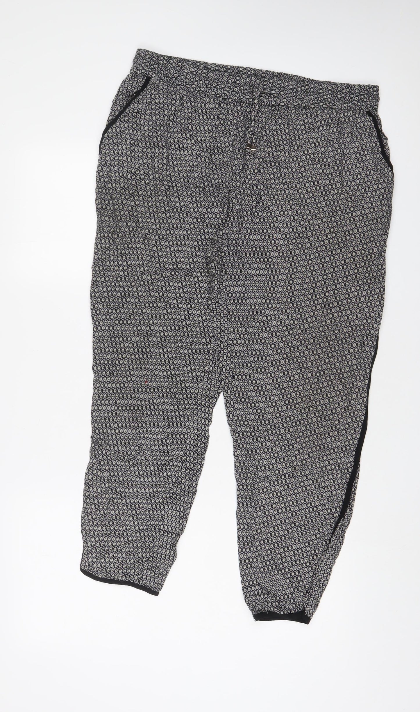 Anne Carson Womens Grey Geometric Viscose Trousers Size XL L26 in Regular Drawstring