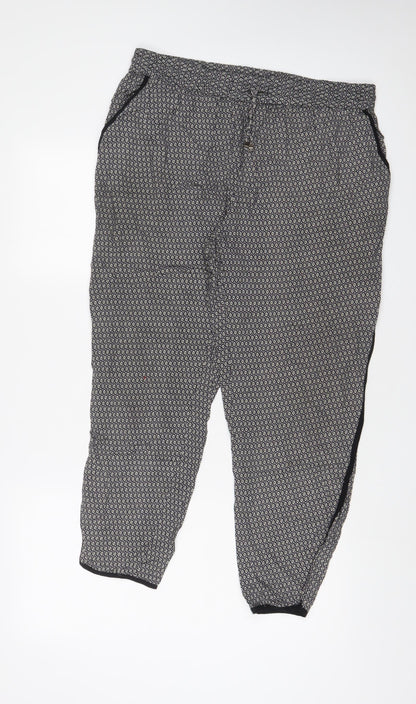 Anne Carson Womens Grey Geometric Viscose Trousers Size XL L26 in Regular Drawstring