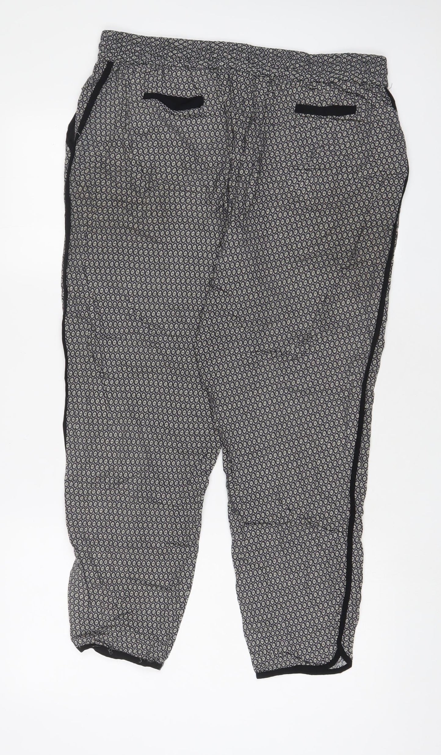 Anne Carson Womens Grey Geometric Viscose Trousers Size XL L26 in Regular Drawstring