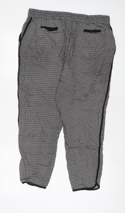 Anne Carson Womens Grey Geometric Viscose Trousers Size XL L26 in Regular Drawstring