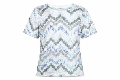 Anamor Womens Blue Geometric Polyester Basic T-Shirt Size L Crew Neck