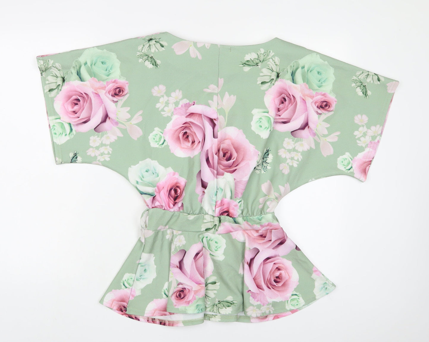 Quiz Womens Green Floral Polyester Basic Blouse Size 8 Boat Neck