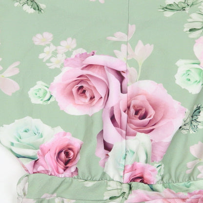 Quiz Womens Green Floral Polyester Basic Blouse Size 8 Boat Neck