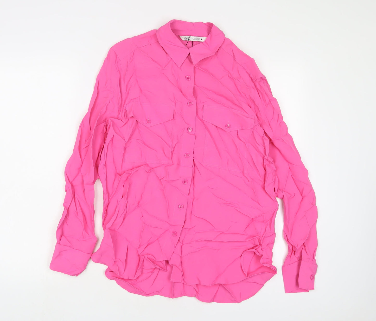 Womens UK Size XS Zara Pink Basic Button-Up