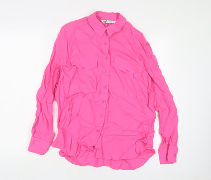Womens UK Size XS Zara Pink Basic Button-Up