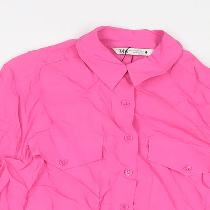 Womens UK Size XS Zara Pink Basic Button-Up