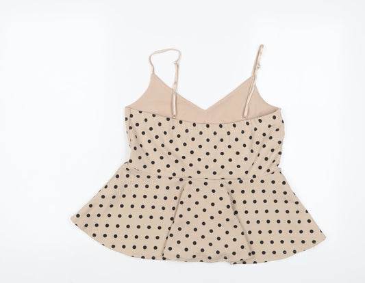 New Look Womens Beige Polka Dot Polyester Camisole Tank Size 14 V-Neck