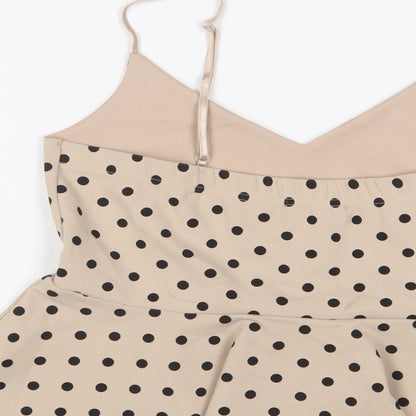 New Look Womens Beige Polka Dot Polyester Camisole Tank Size 14 V-Neck