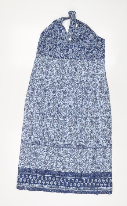 Marks and Spencer Womens Blue Geometric Cotton A-Line Size 12 Halter Tie