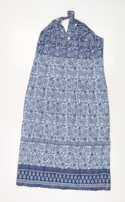 Marks and Spencer Womens Blue Geometric Cotton A-Line Size 12 Halter Tie