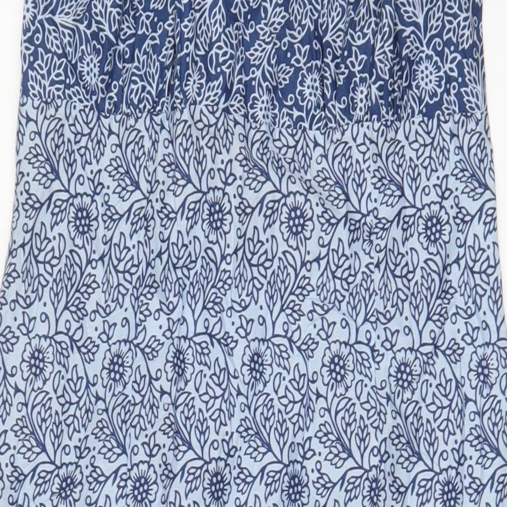 Marks and Spencer Womens Blue Geometric Cotton A-Line Size 12 Halter Tie