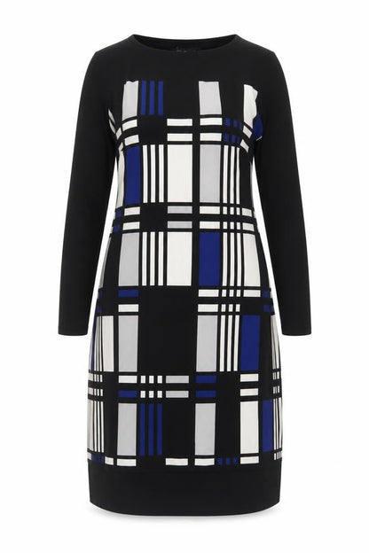 Marks and Spencer Womens Blue Geometric Polyester A-Line Size 12 Boat Neck Pullover