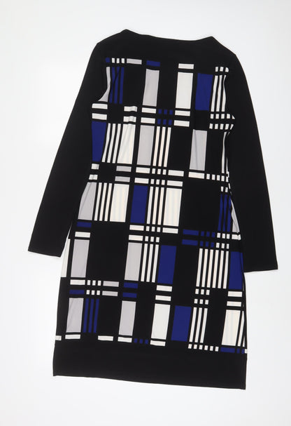 Marks and Spencer Womens Blue Geometric Polyester A-Line Size 12 Boat Neck Pullover