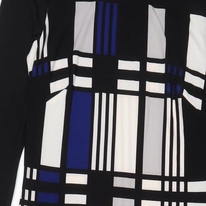 Marks and Spencer Womens Blue Geometric Polyester A-Line Size 12 Boat Neck Pullover