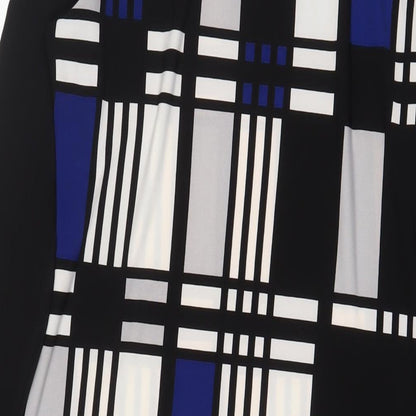 Marks and Spencer Womens Blue Geometric Polyester A-Line Size 12 Boat Neck Pullover