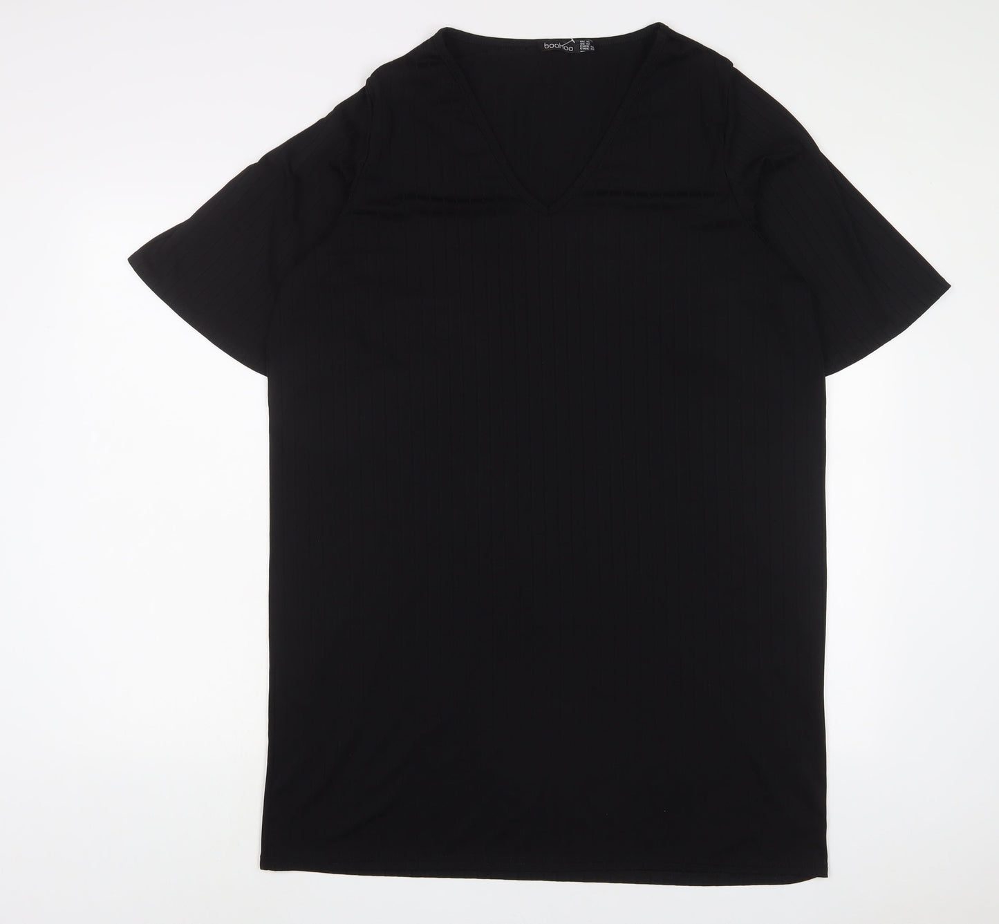 Boohoo Womens Black Polyester A-Line Size 16 V-Neck Pullover