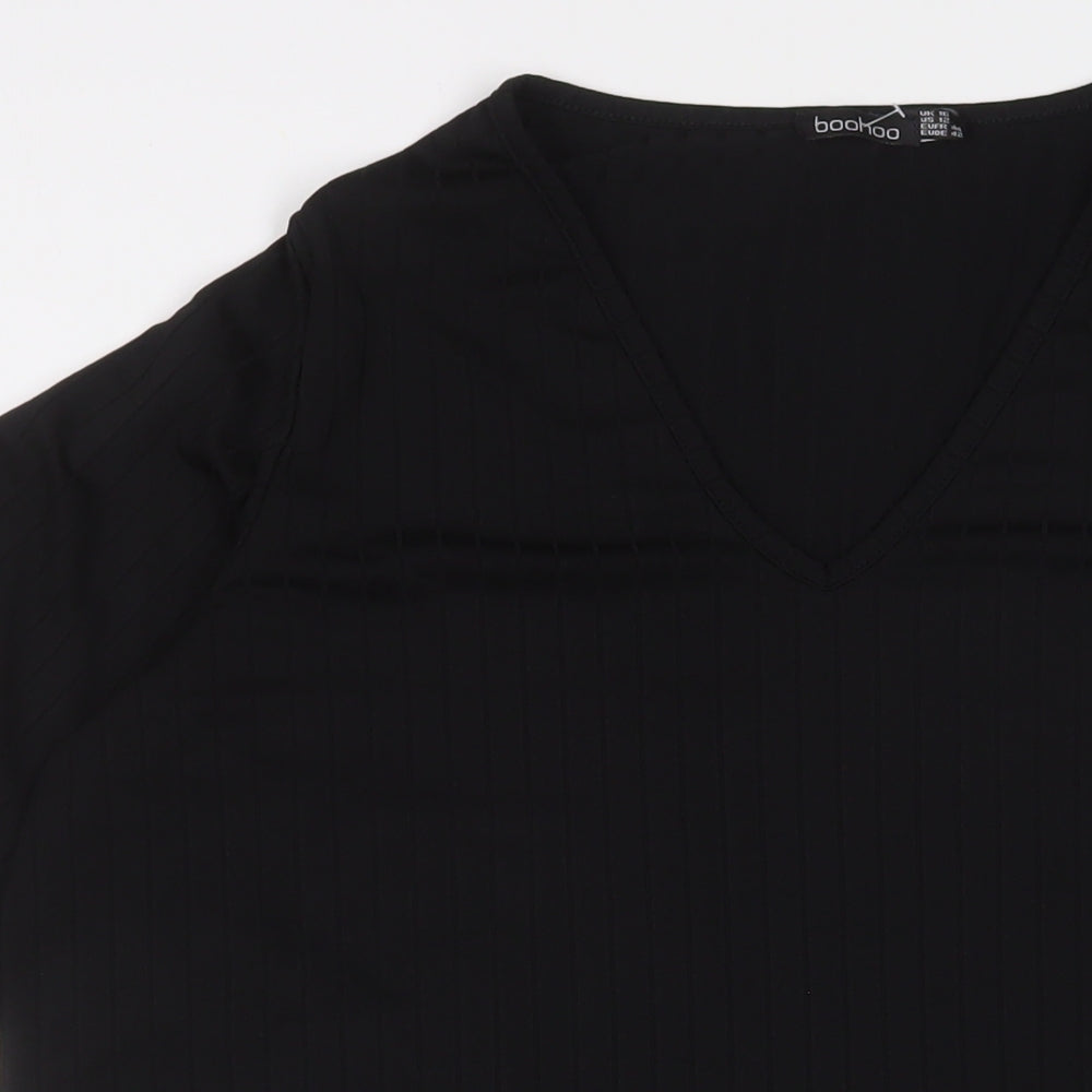 Boohoo Womens Black Polyester A-Line Size 16 V-Neck Pullover