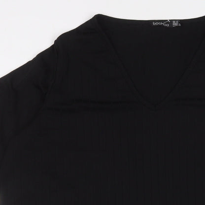 Boohoo Womens Black Polyester A-Line Size 16 V-Neck Pullover