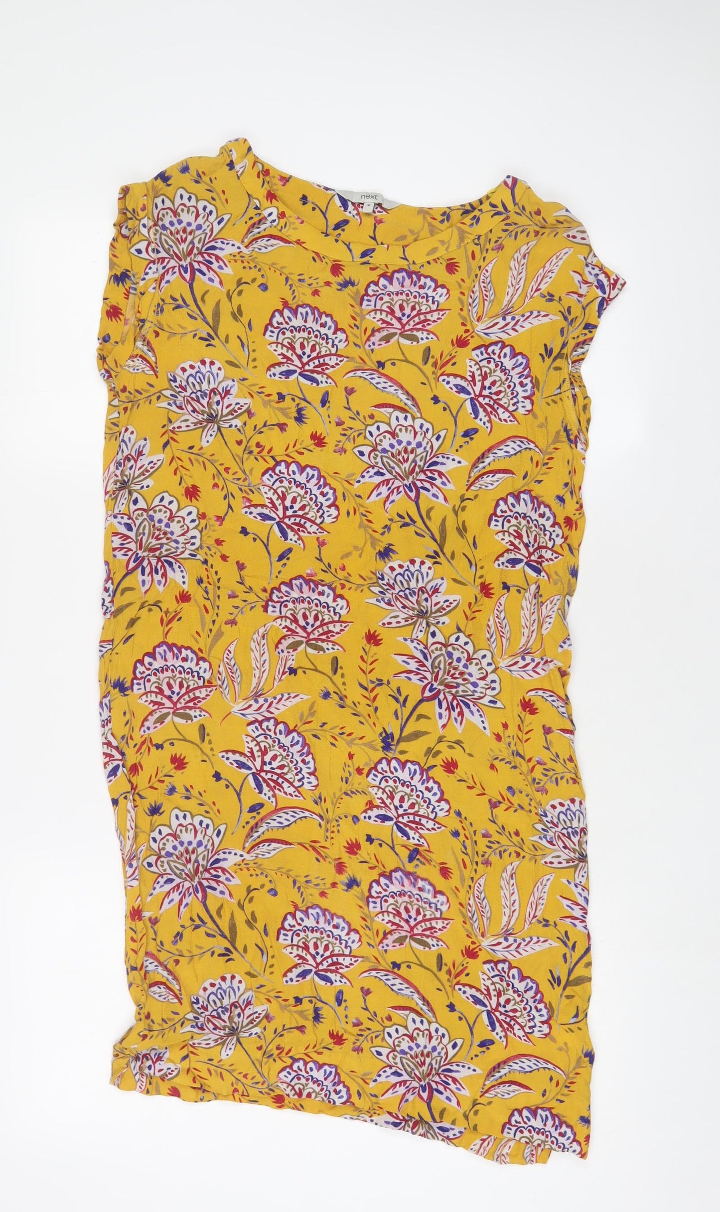 NEXT Womens Yellow Floral Viscose Sheath Size 10 Boat Neck Pullover
