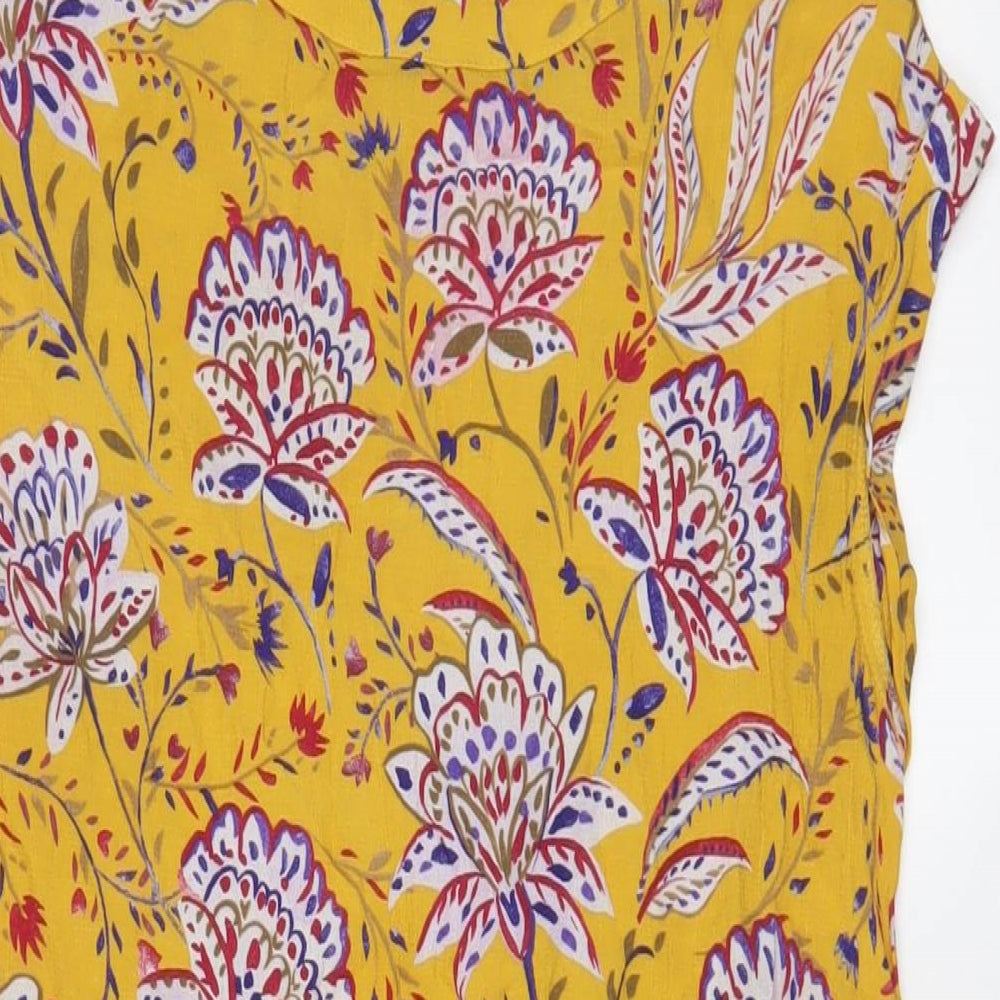 NEXT Womens Yellow Floral Viscose Sheath Size 10 Boat Neck Pullover