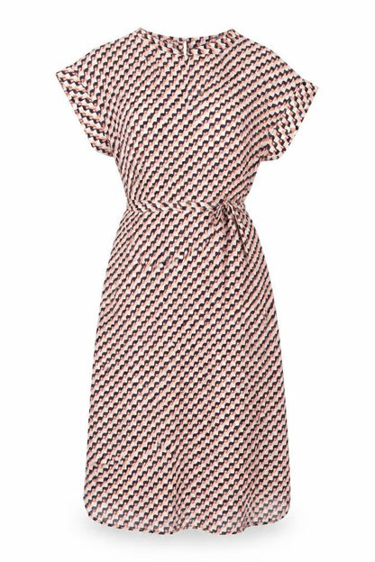 Marks and Spencer Womens Pink Geometric Polyester A-Line Size 6 V-Neck Pullover - Belted
