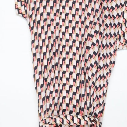 Marks and Spencer Womens Pink Geometric Polyester A-Line Size 6 V-Neck Pullover - Belted