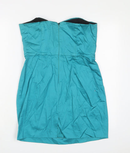 RISE Womens Blue Cotton A-Line Size 12 Off the Shoulder Zip - Pleated
