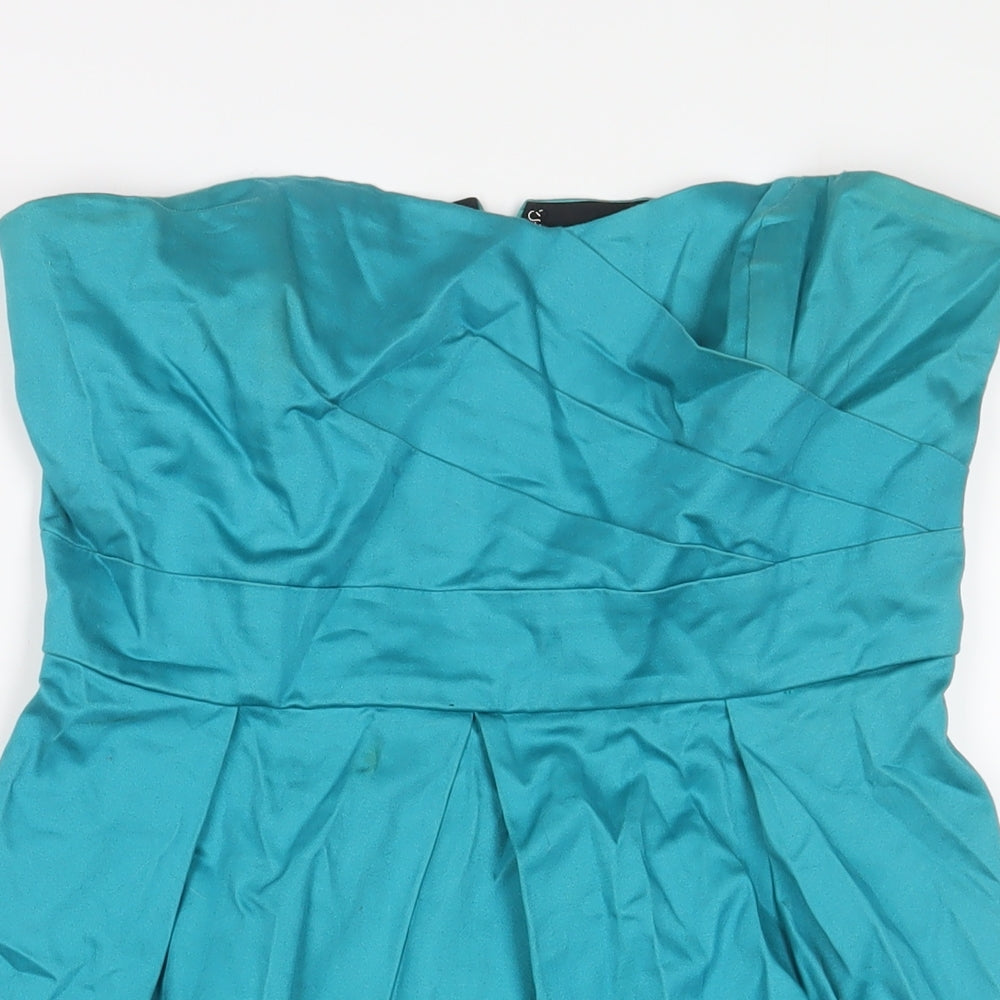 RISE Womens Blue Cotton A-Line Size 12 Off the Shoulder Zip - Pleated