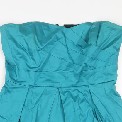 RISE Womens Blue Cotton A-Line Size 12 Off the Shoulder Zip - Pleated