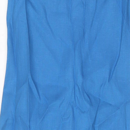 Talbots Womens Blue Linen A-Line Size 8 V-Neck Zip