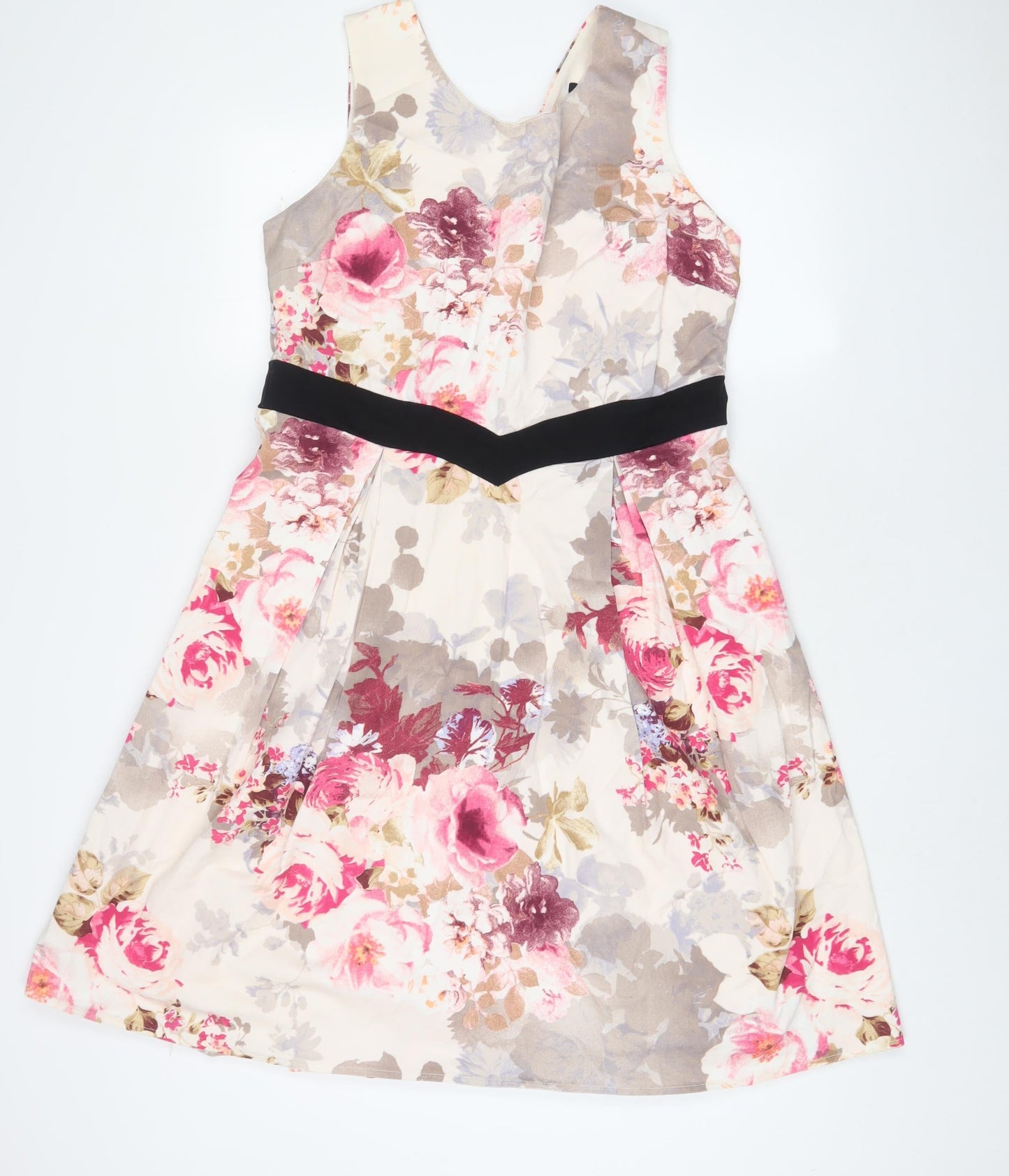 Dorothy Perkins Womens Pink Floral Cotton Fit & Flare Size 16 V-Neck Zip