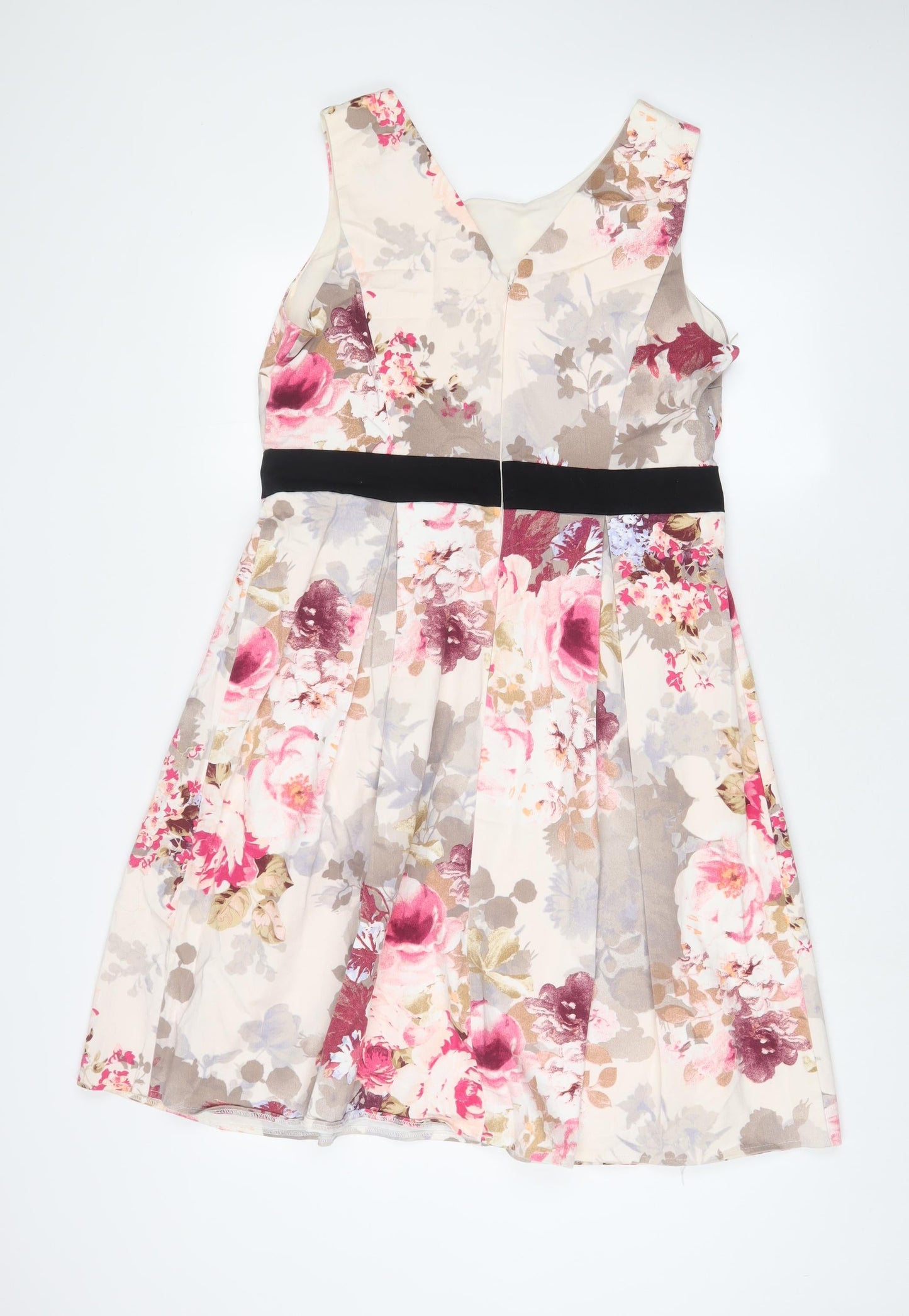 Dorothy Perkins Womens Pink Floral Cotton Fit & Flare Size 16 V-Neck Zip