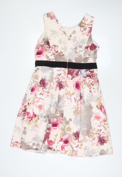 Dorothy Perkins Womens Pink Floral Cotton Fit & Flare Size 16 V-Neck Zip