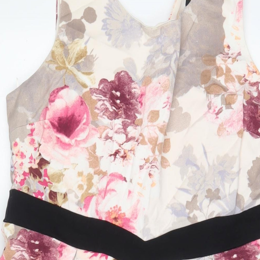 Dorothy Perkins Womens Pink Floral Cotton Fit & Flare Size 16 V-Neck Zip