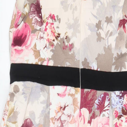 Dorothy Perkins Womens Pink Floral Cotton Fit & Flare Size 16 V-Neck Zip