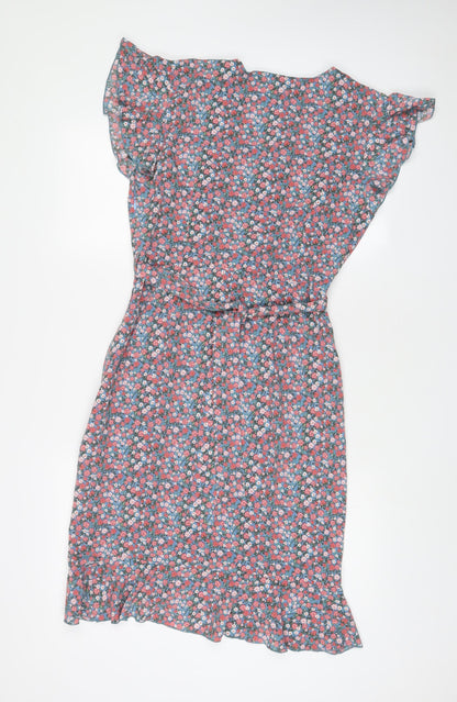 Tenki Womens Pink Floral Polyester A-Line Size 12 V-Neck Zip - Belted