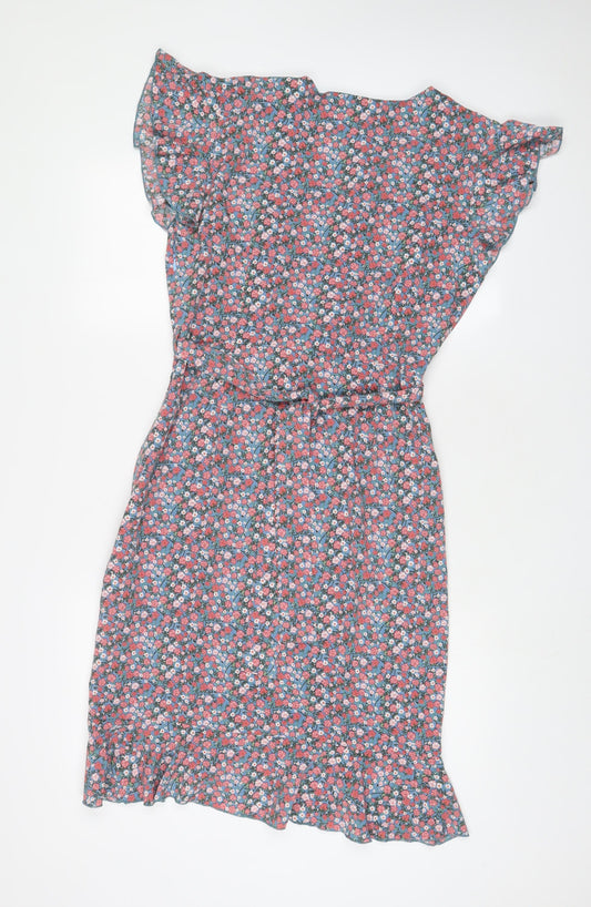 Tenki Womens Pink Floral Polyester A-Line Size 12 V-Neck Zip - Belted