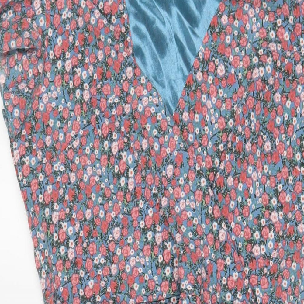 Tenki Womens Pink Floral Polyester A-Line Size 12 V-Neck Zip - Belted