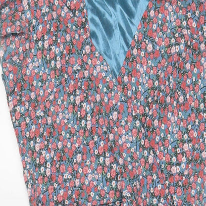 Tenki Womens Pink Floral Polyester A-Line Size 12 V-Neck Zip - Belted