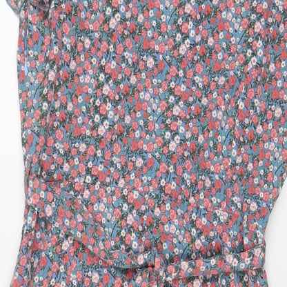 Tenki Womens Pink Floral Polyester A-Line Size 12 V-Neck Zip - Belted