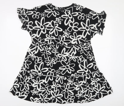 New Look Womens Black Floral Cotton A-Line Size 12 Crew Neck Pullover